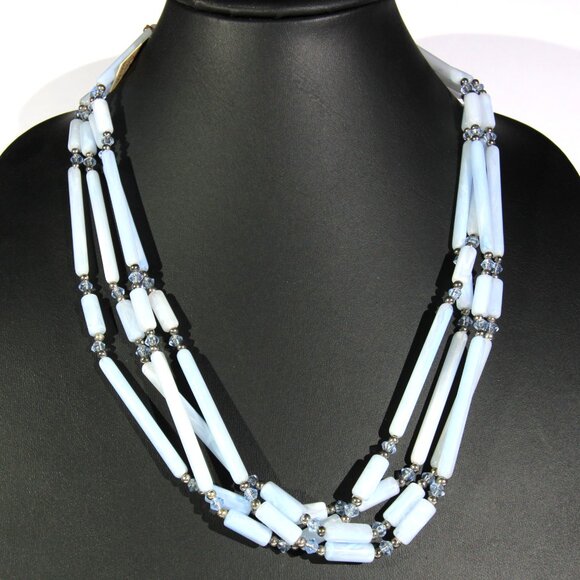 Vintage By Hugo Multi-Strand Blue Glass Tubes Necklace with Original Tags - Picture 4 of 7